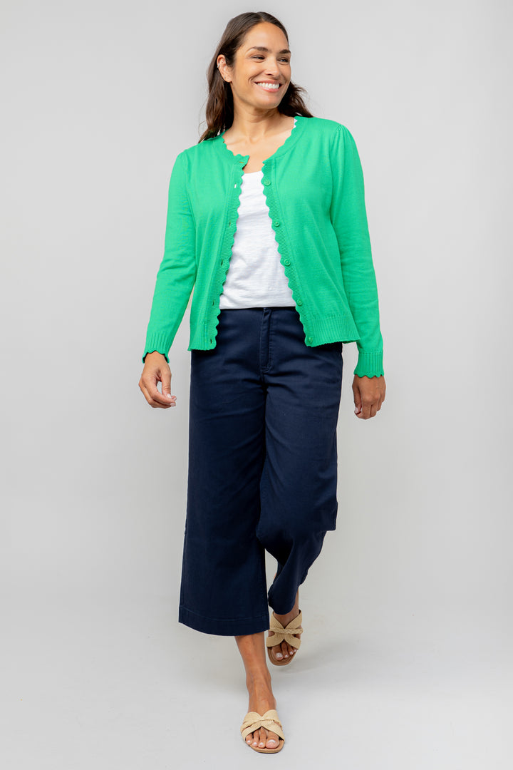 Lily & Me LM25117G Lucy Cardigan Round Neck with Scallop Detailing Green - Dotique