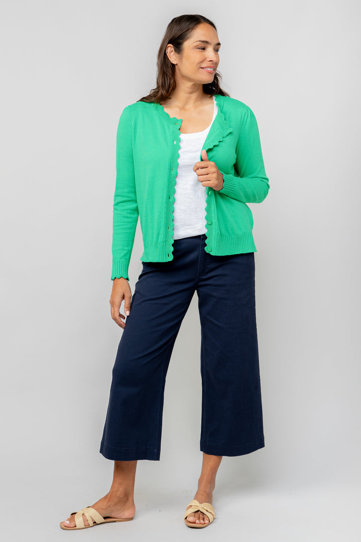 Lily & Me LM25117G Lucy Cardigan Round Neck with Scallop Detailing Green - Dotique