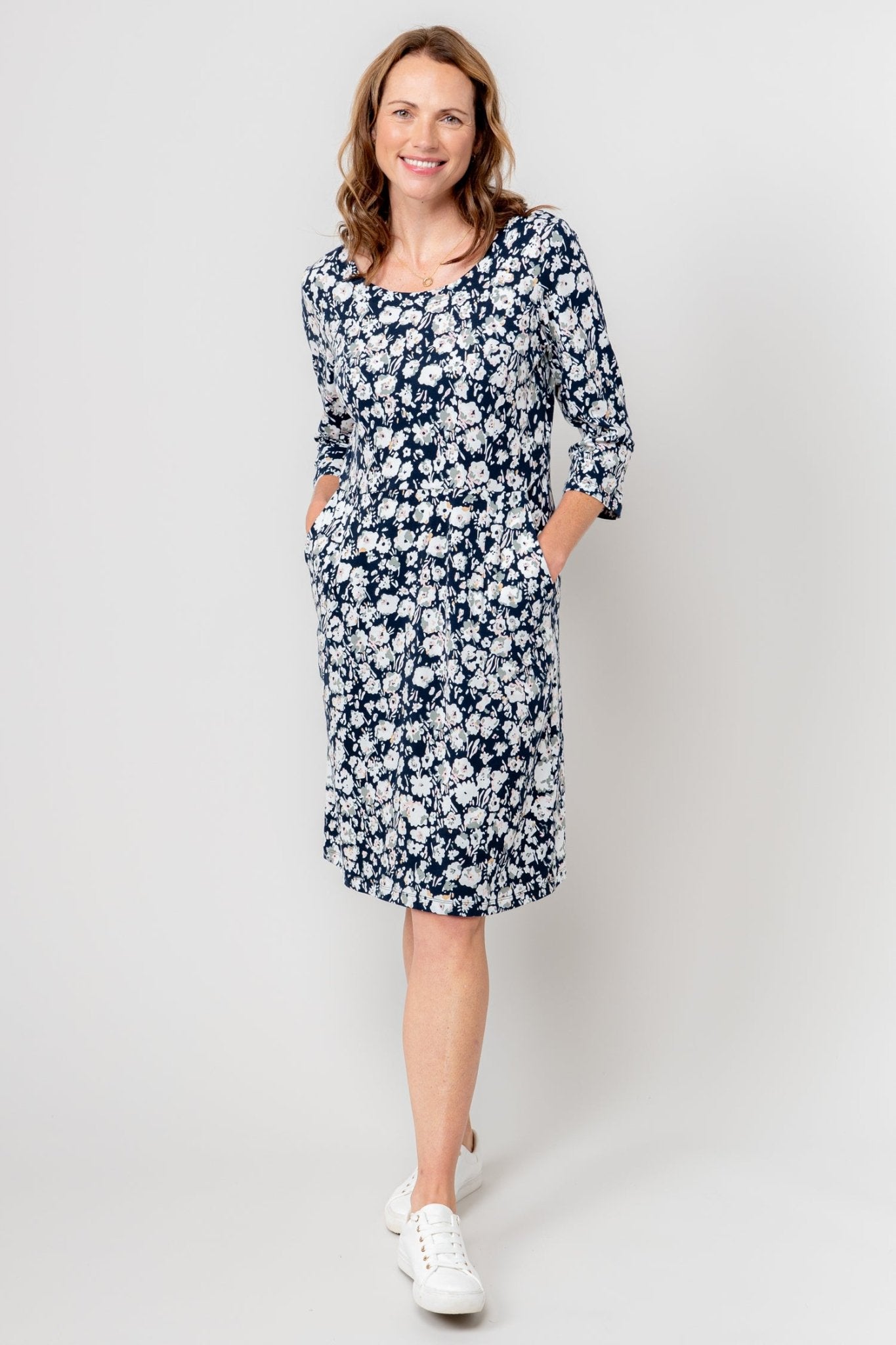 Lily & Me LM25027N Uplands Dress 34 Sleeve Prairie Navy - Dotique