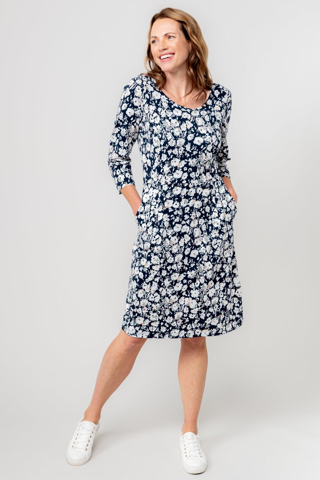 Lily & Me LM25027N Uplands Dress 34 Sleeve Prairie Navy - Dotique