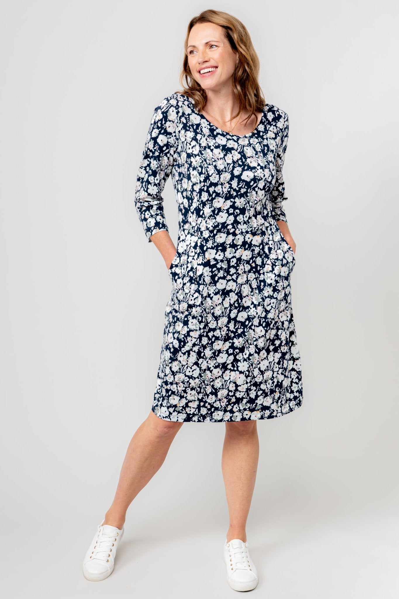 Lily & Me LM25027N Uplands Dress 34 Sleeve Prairie Navy - Dotique