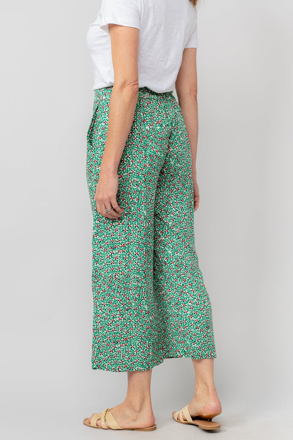 Lily & Me LM25091G Greta Trouser Folk Wide Leg Cropped Trouser Green - Dotique - Lily & me
