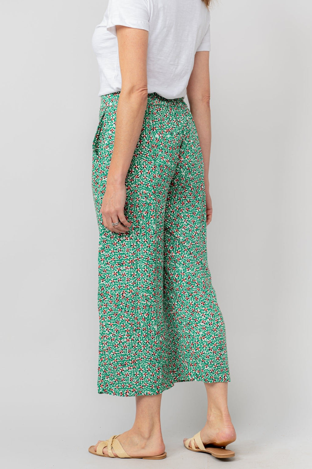 Lily & Me LM25091G Greta Trouser Folk Wide Leg Cropped Trouser Green - Dotique - Lily & me