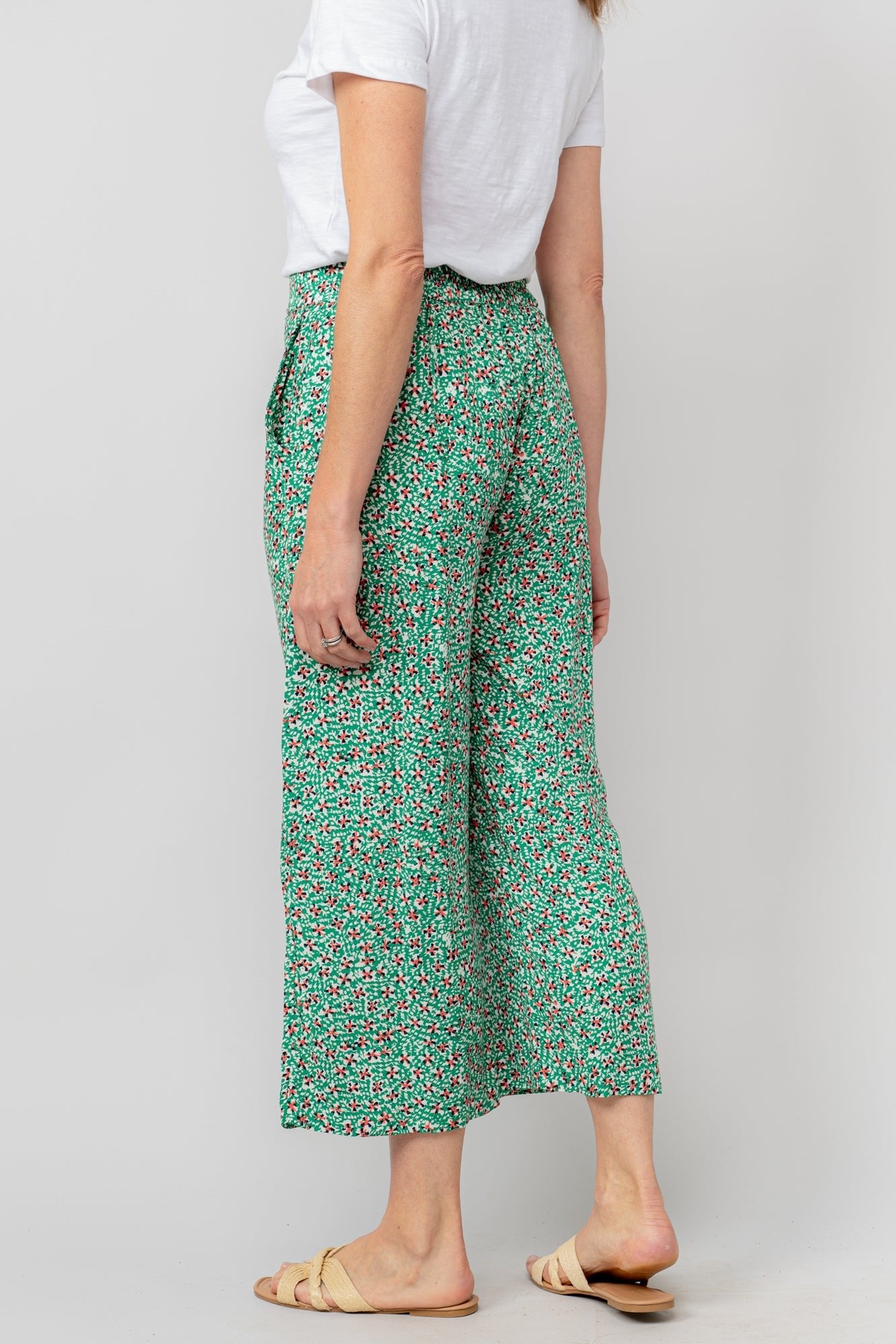 Lily & Me LM25091G Greta Trouser Folk Wide Leg Cropped Trouser Green - Dotique - Lily & me