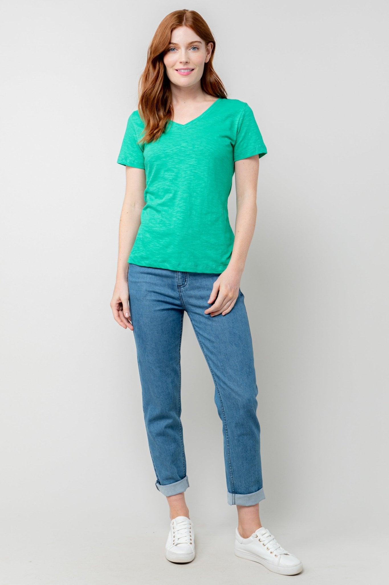 Lily & Me LM25102G Victoria T-Shirt Plain V-Neck Green - Dotique