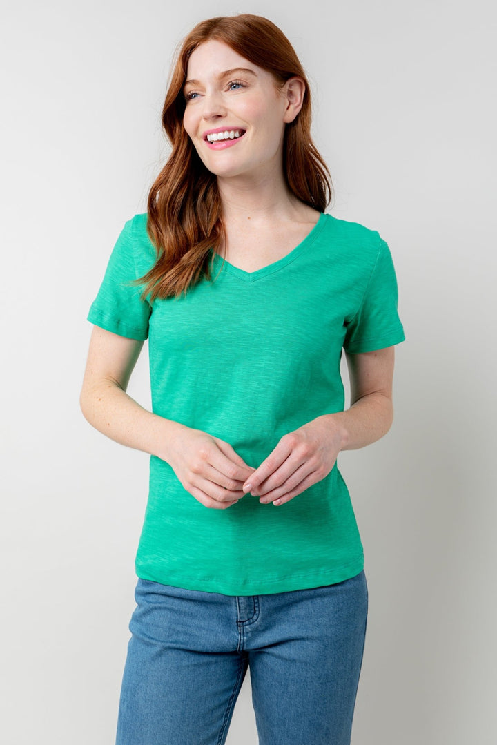 Lily & Me LM25102G Victoria T-Shirt Plain V-Neck Green - Dotique