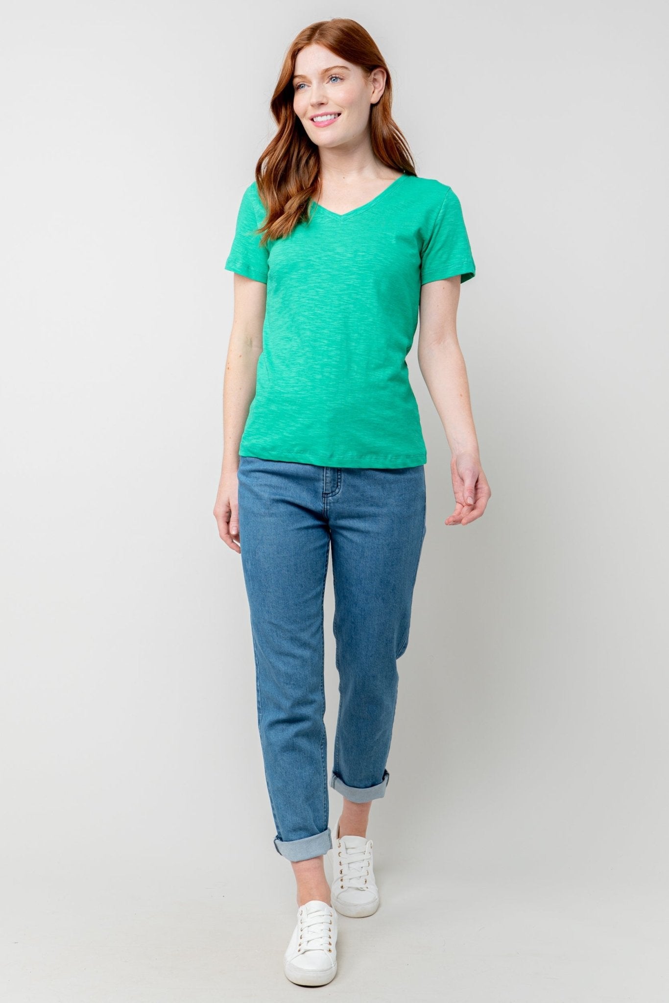 Lily & Me LM25102G Victoria T-Shirt Plain V-Neck Green - Dotique