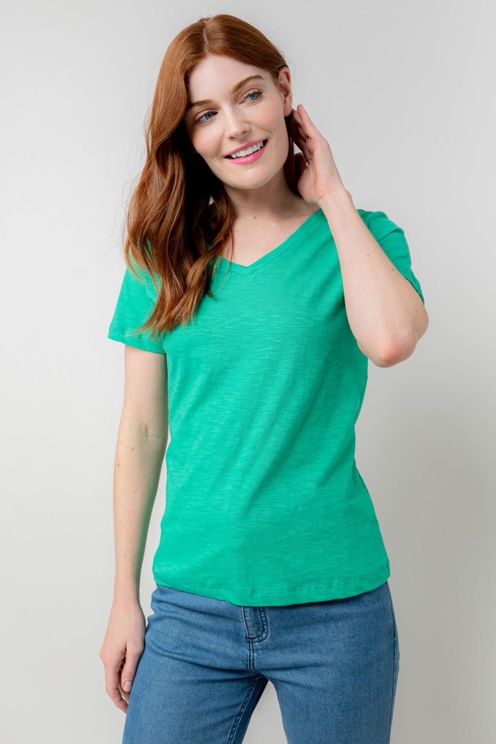 Lily & Me LM25102G Victoria T-Shirt Plain V-Neck Green - Dotique
