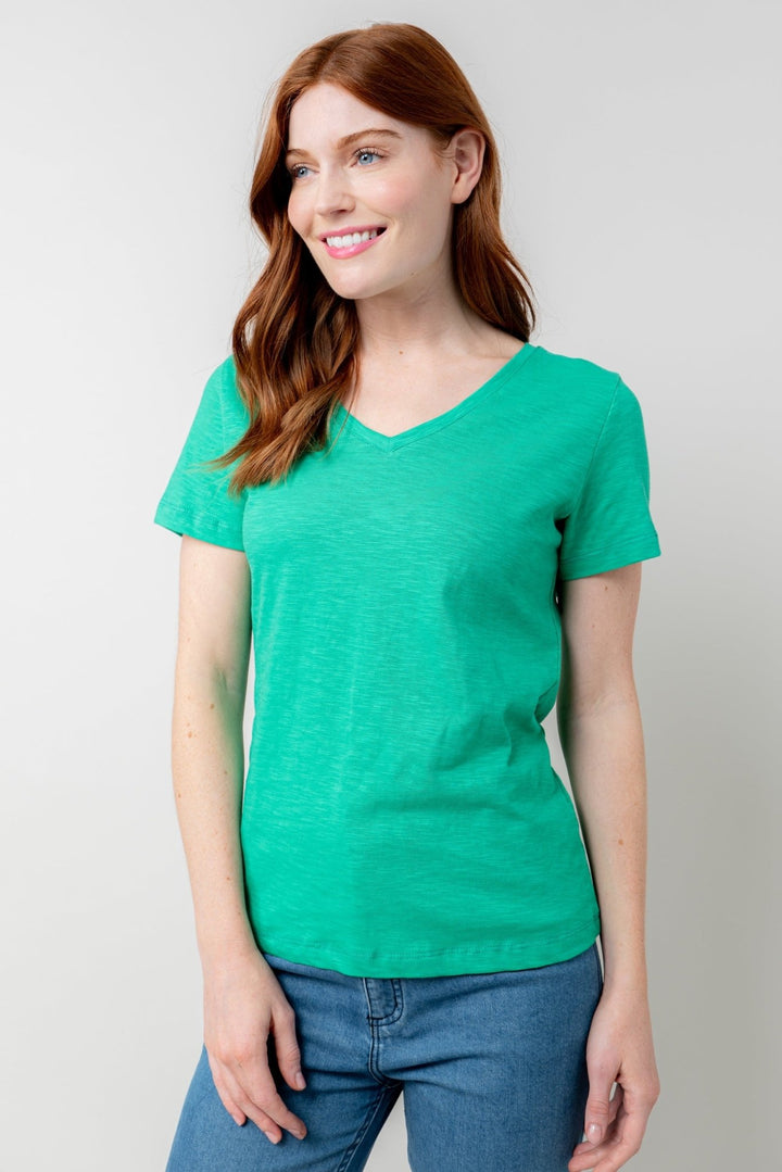 Lily & Me LM25102G Victoria T-Shirt Plain V-Neck Green - Dotique