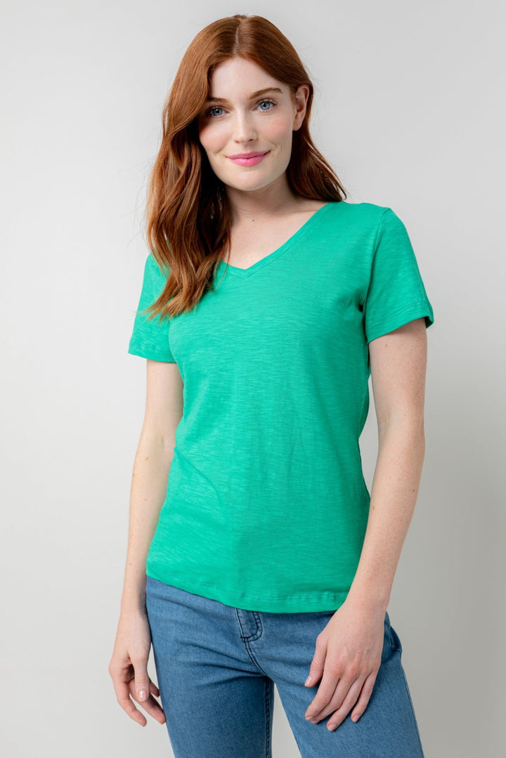 Lily & Me LM25102G Victoria T-Shirt Plain V-Neck Green - Dotique