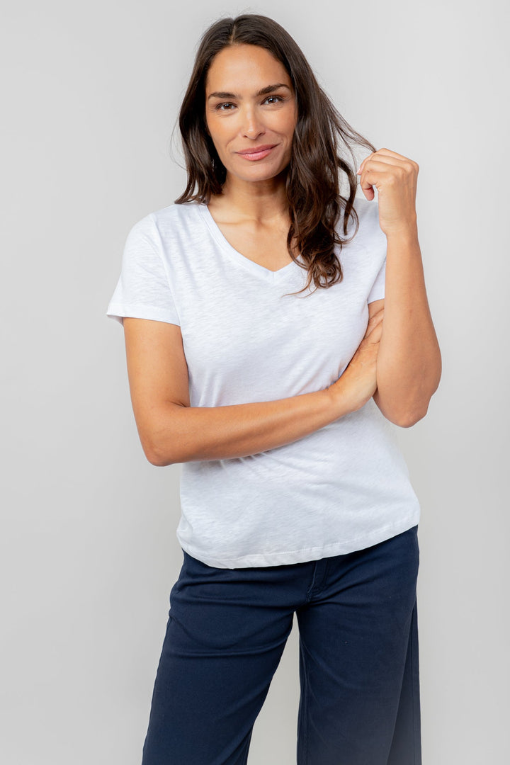 Lily & Me LM25102W Victoria T-Shirt Plain V-Neck White - Dotique