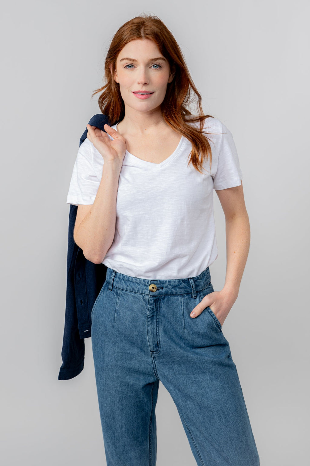 Lily & Me LM25102W Victoria T-Shirt Plain V-Neck White - Dotique