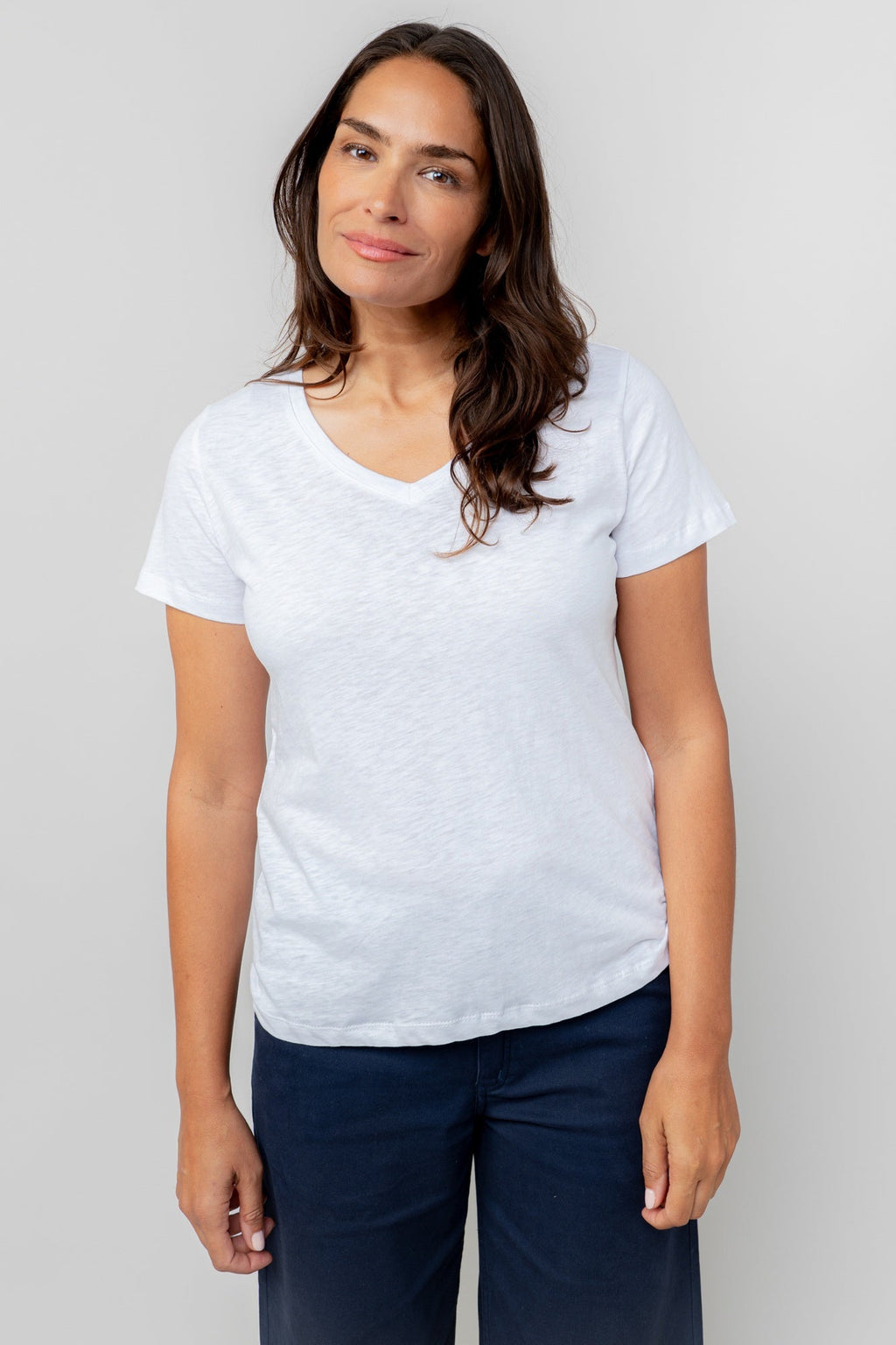 Lily & Me LM25102W Victoria T-Shirt Plain V-Neck White - Dotique
