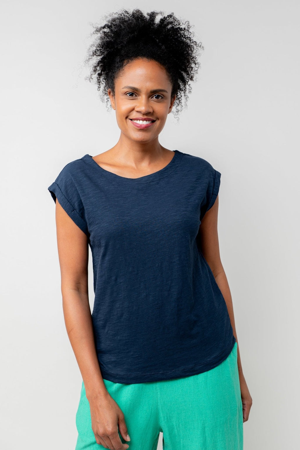 Lily & Me LM25103N Sway T-Shirt Plain Round Neck Navy - Dotique