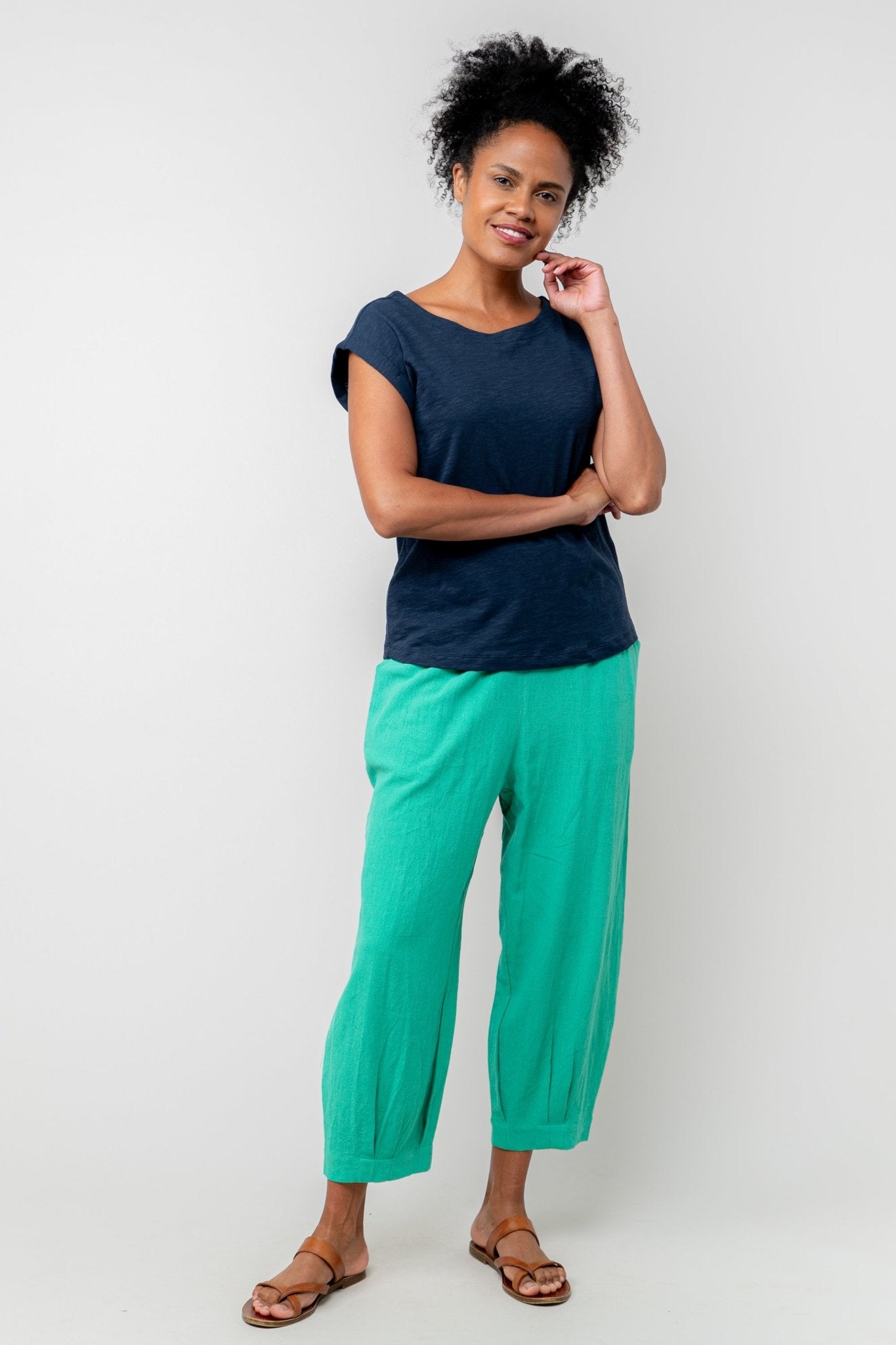 Lily & Me LM25103N Sway T-Shirt Plain Round Neck Navy - Dotique