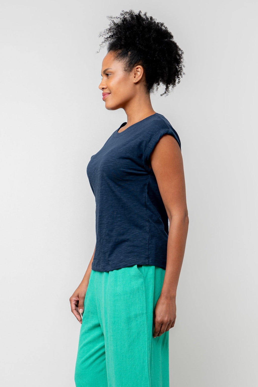 Lily & Me LM25103N Sway T-Shirt Plain Round Neck Navy - Dotique