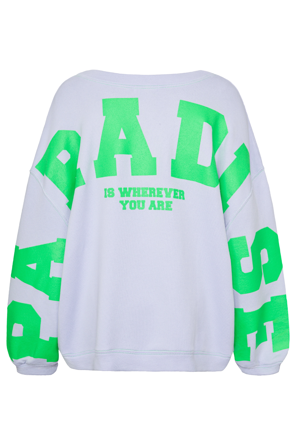 Liv Bergen Sky Paradise Sweater – Light Blue (LB322D262-137-631S6) with neon green print, shop Liv Bergen at Dotique.