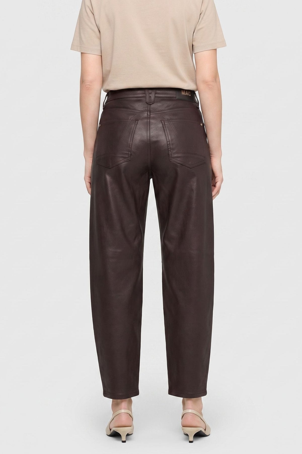 Back view of MAC Jeans Danni 2.3 Coated Barrel Jeans – Truffle Brown 3107-00-0465-293