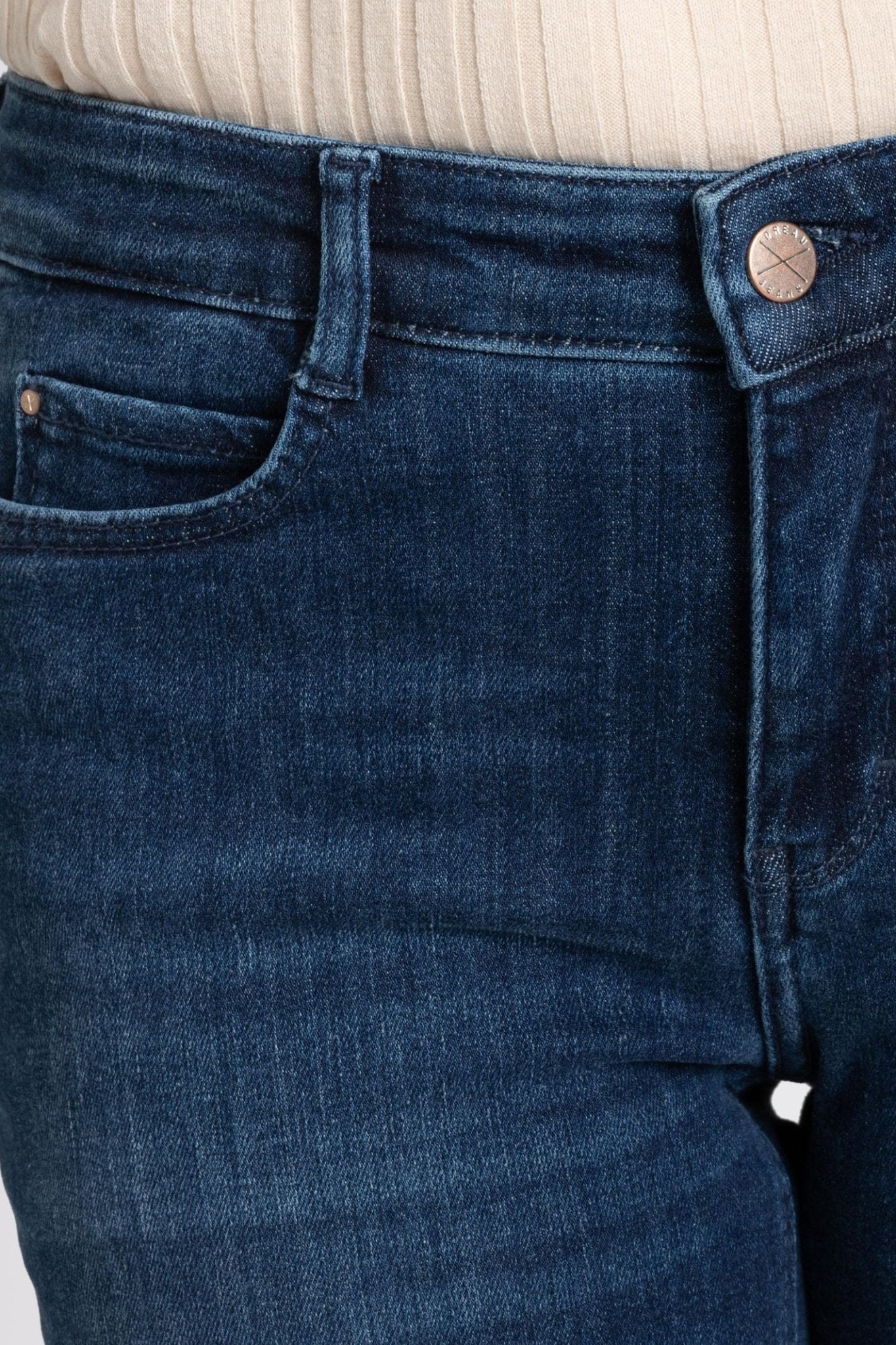 Close-up of MAC Jeans Dream Bootcut Jeans 5429-90-D574 Dark Denim by Mac Jeans, shop Mac Jeans at Dotique.