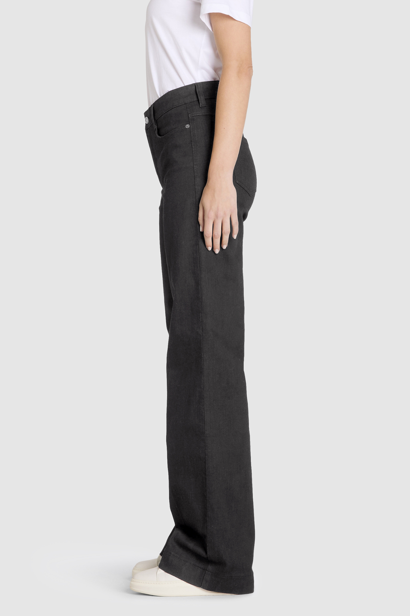 Side profile of MAC Jeans 5228-90-0387L D999 Black Wide Authentic Stretch Denim Jeans by Mac Jeans, shop Mac Jeans at Dotique