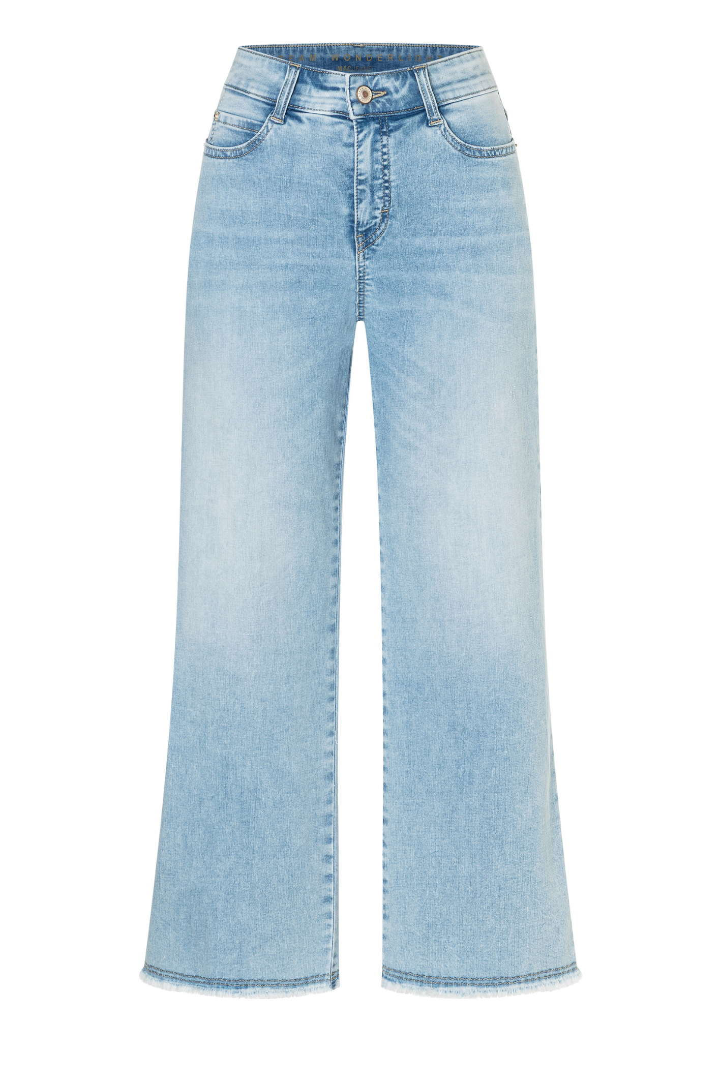 MAC Dream Wide Cropped jeans in Light Azure Blue. Comfortable stretch denim with a flattering wide leg. Easy, modern and effortless. Shop at Dotique.