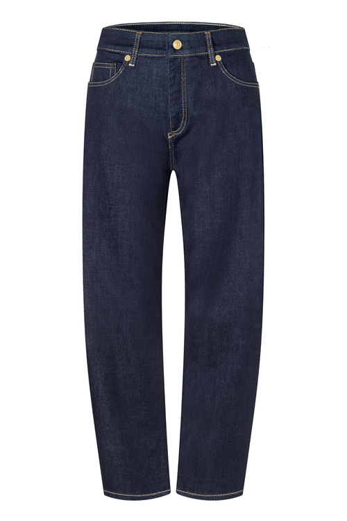 A pair of dark blue denim jeans shown flat against a plain white background. Shop MAC Jeans at Dotique.