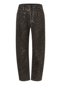 Shop MAC Jeans Danni Leo Coated Barrel Jeans in Brown at Dotique. A relaxed barrel-leg jean in brown leopard print with a subtle coated finish.