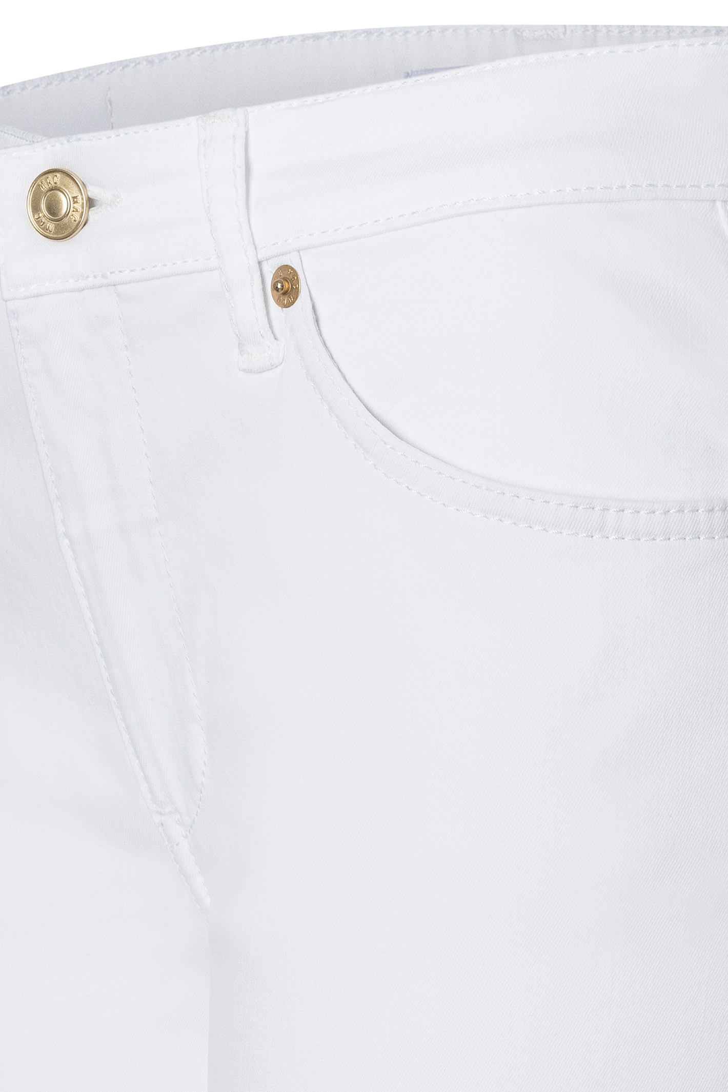 Close-up of pocket and button detail on MAC Jeans White Denim Culotte 5984-9B-0391L D010 by Mac Jeans shop Mac Jeans at Dotique