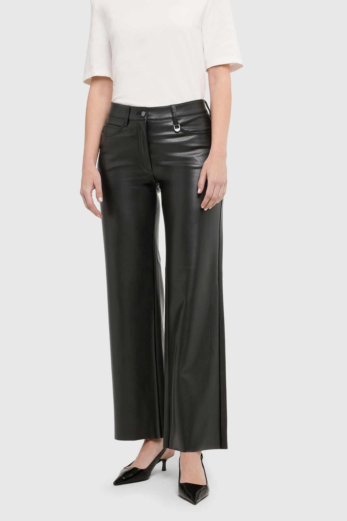 MAC Jeans Wide Leg Faux Leather Trousers – Black | 5264-00-0497-090
