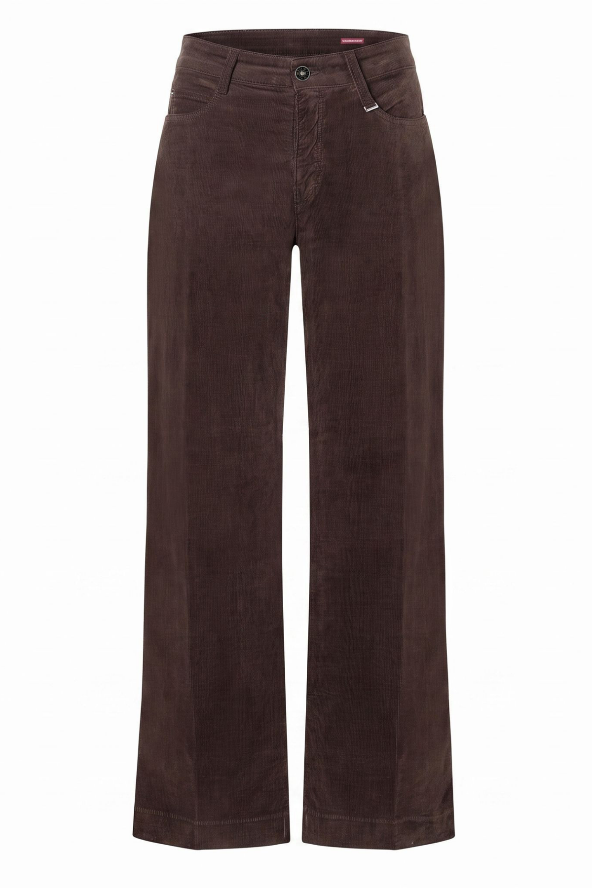 Brown high-waisted wide-leg trousers displayed on a white background