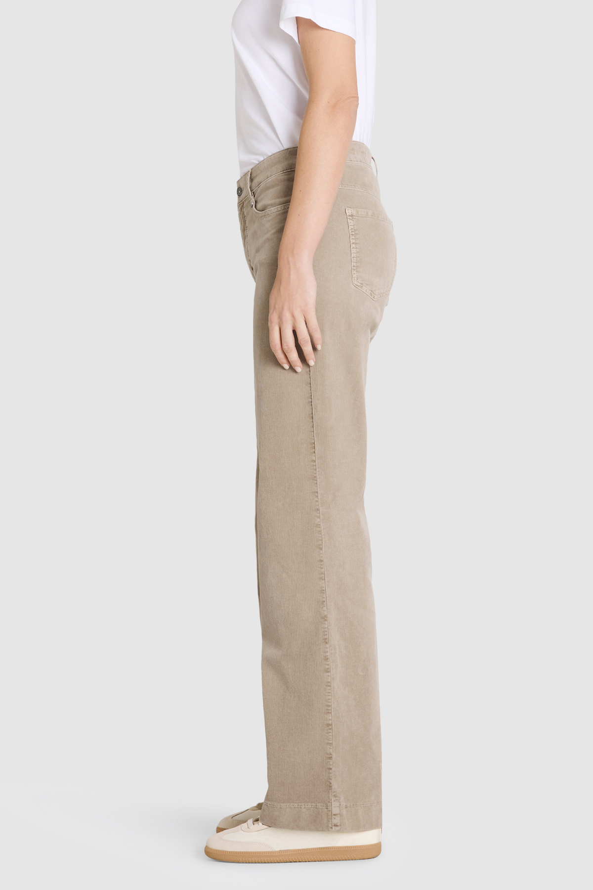 MAC Jeans Wide Soft Baby Cord Trousers Windspray Beige 5228-00-0422-228V Side view. Mac Jeans. Shop Mac Jeans at Dotique.