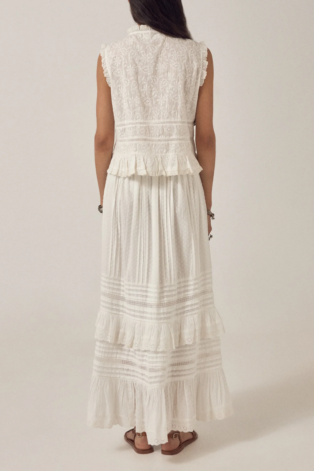 Maison Hotel Allegra Skirt Ponza Moonstone worn by model from back, shop Maison Hotel at Dotique online store.