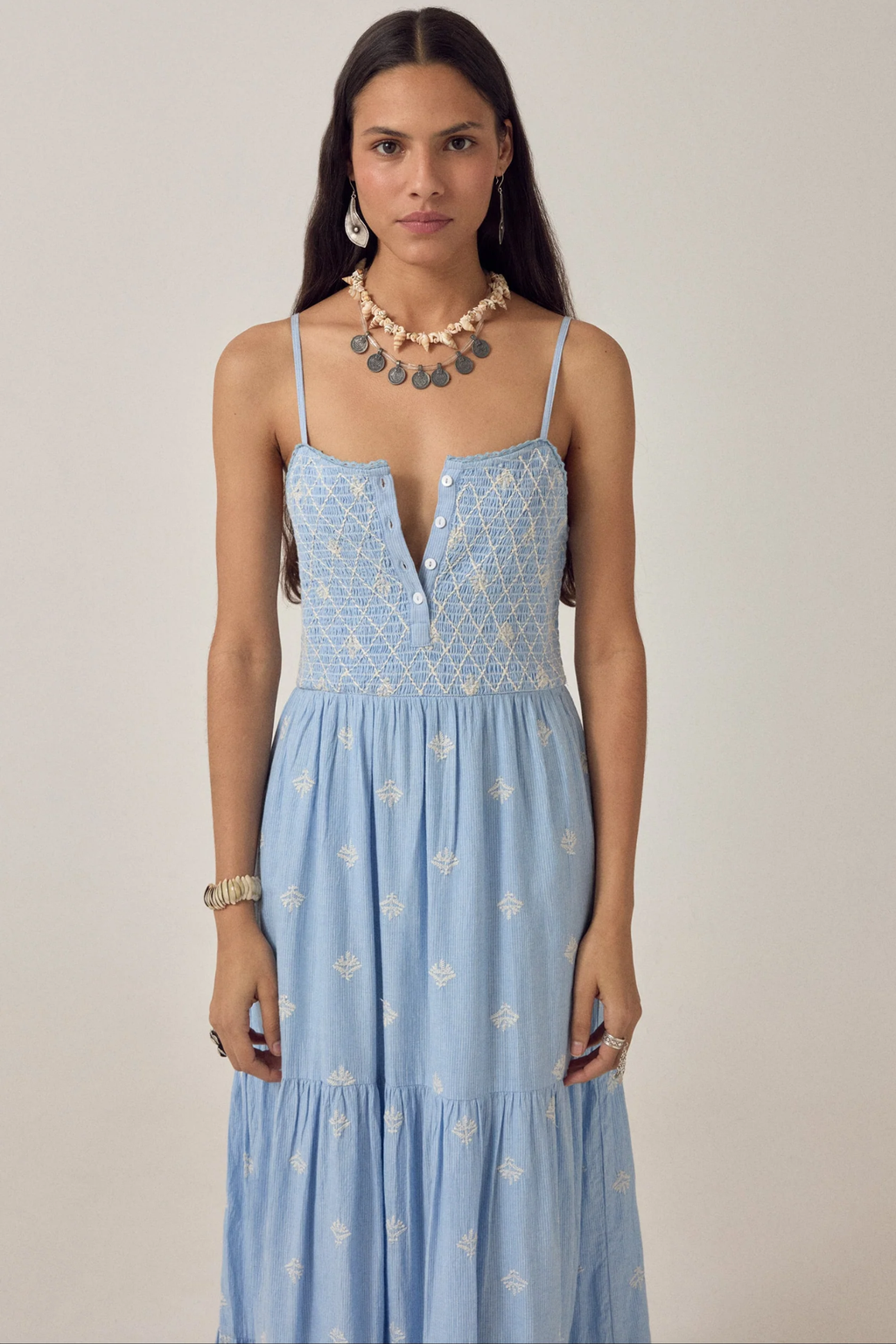 Woman wearing Maison Hotel Etta Sleeveless Dress Sky Blues Sunny by Maison Hotel, shop Maison Hotel at Dotique.