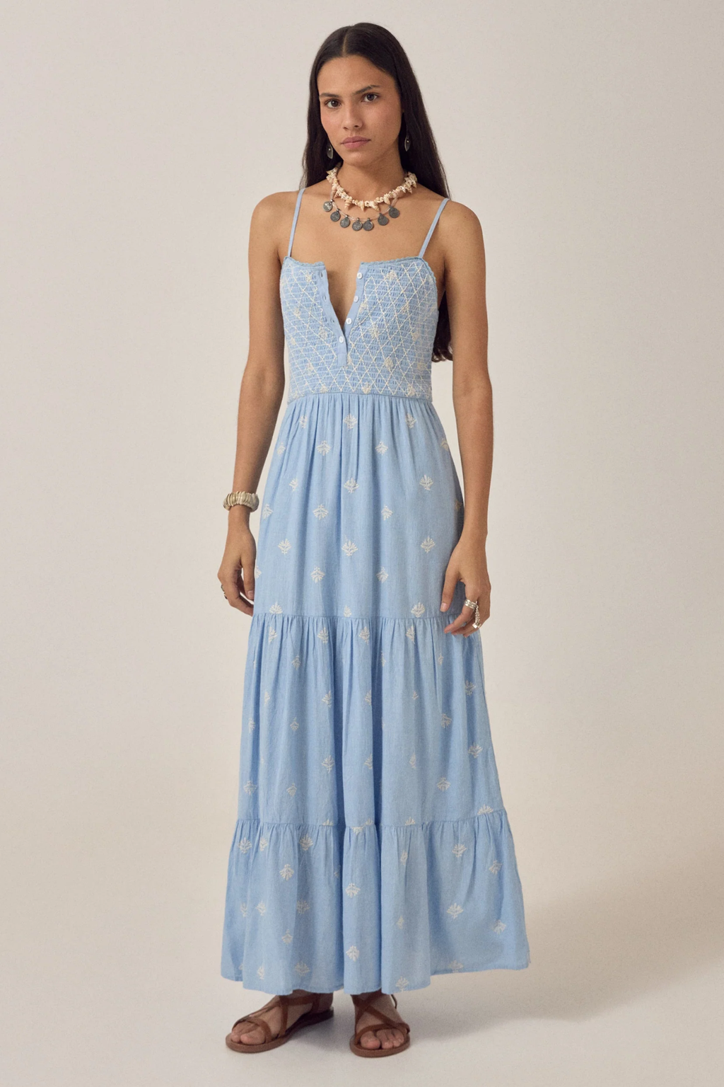 Model wearing Maison Hotel Etta Sleeveless Dress Sky Blues Sunny by Maison Hotel, shop Maison Hotel at Dotique.