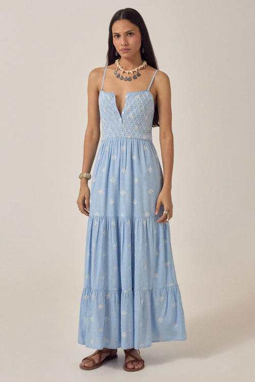 Model wearing Maison Hotel Etta Sleeveless Dress Sky Blues Sunny by Maison Hotel, shop Maison Hotel at Dotique.