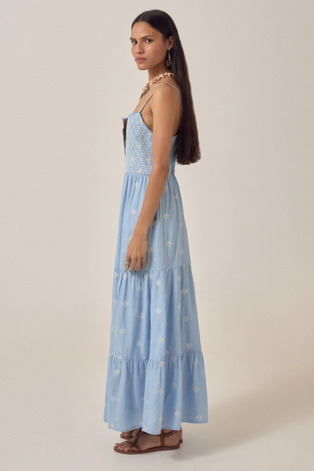 Woman in a light blue Maison Hotel Etta Sleeveless Dress Sky Blues Sunny by Maison Hotel, shop Maison Hotel at Dotique