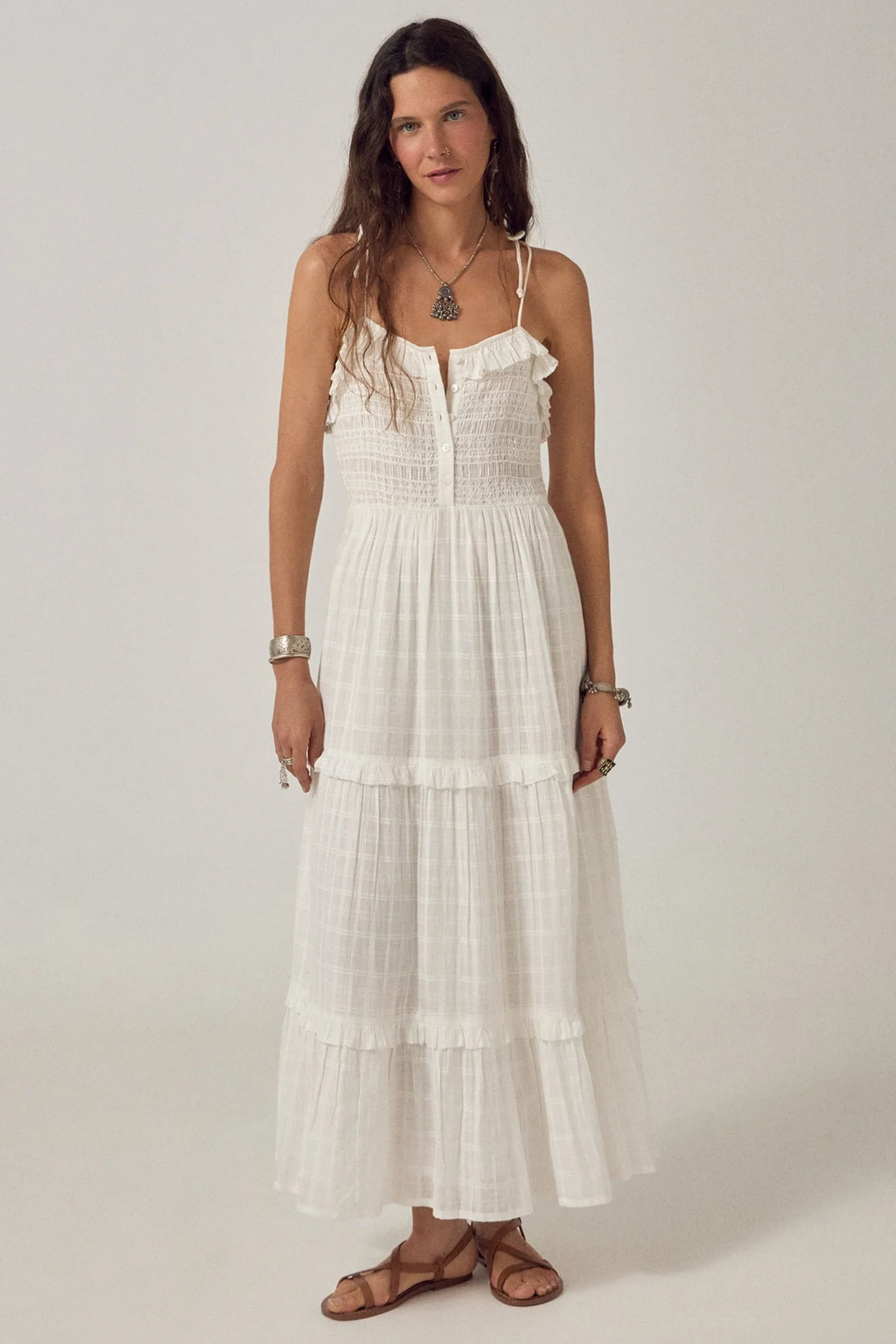 Woman wearing Maison Hotel Sienna Dress Love Me Tender Nuage white dress by Maison Hotel, shop Maison Hotel at Dotique