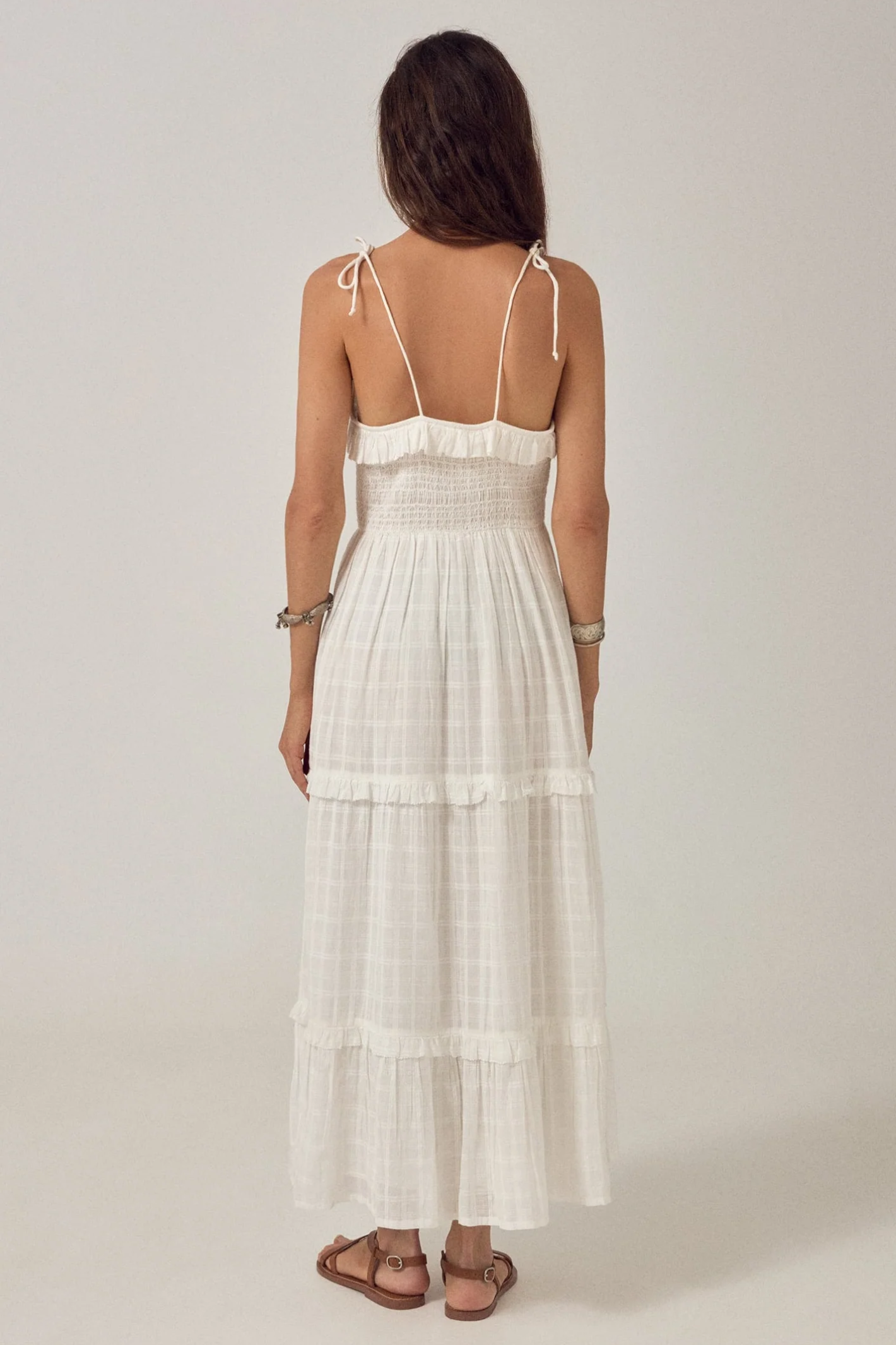 Back view of a woman wearing Maison Hotel Sienna Dress Love Me Tender Nuage by Maison Hotel, shop Maison Hotel at Dotique