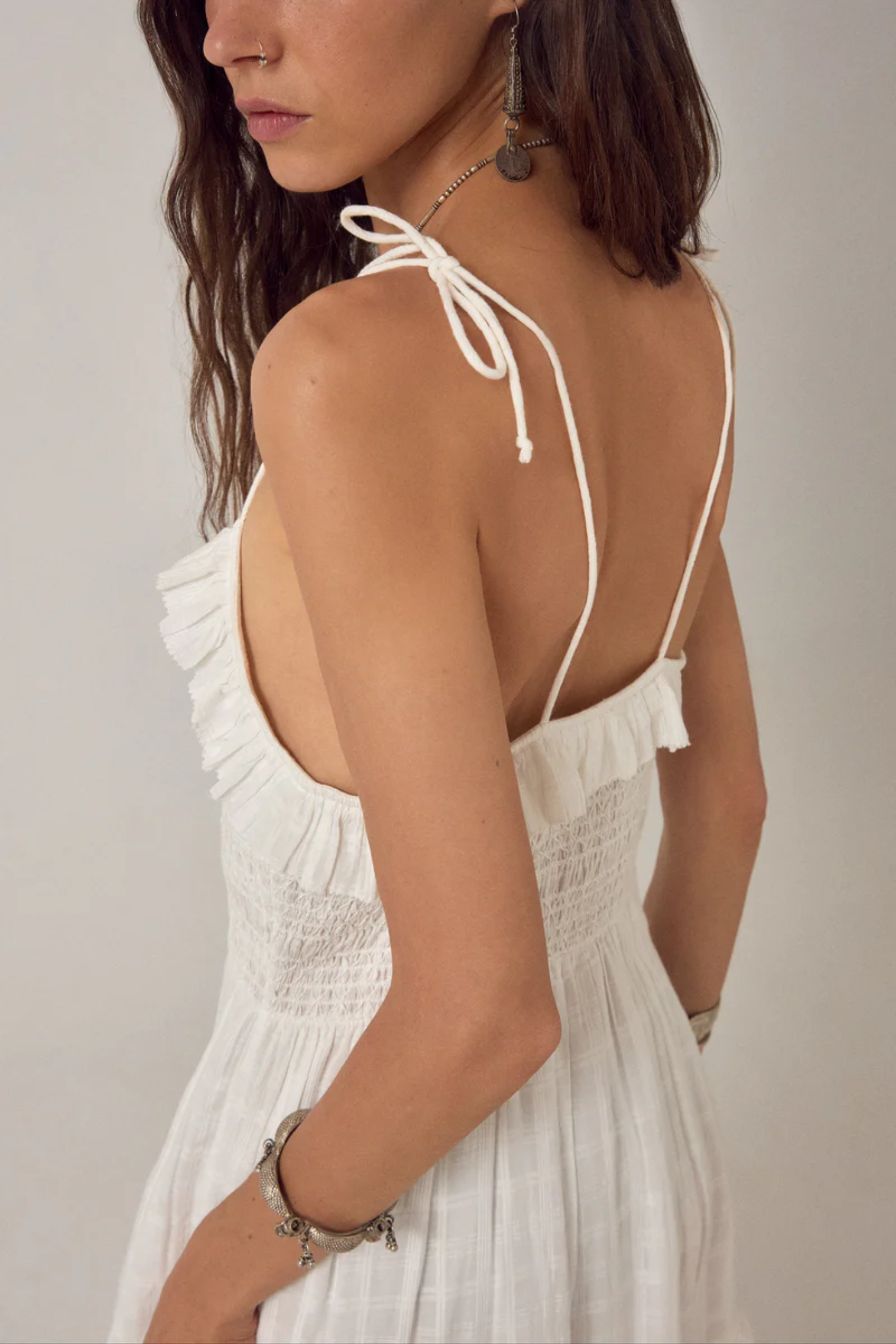 Elegant woman wearing Maison Hotel Sienna Dress Love Me Tender Nuage by Maison Hotel, shop Maison Hotel at Dotique.
