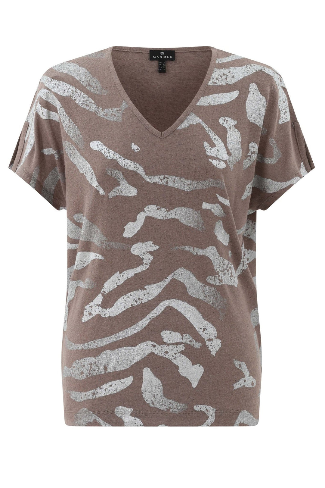 Marble 7371 122 Relaxed Fit V - Neck T-Shirt Brown with Silver Pattern - Dotique