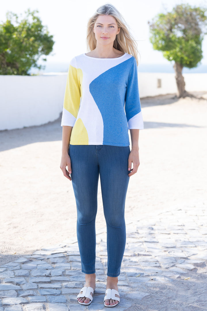 Marble 7449 152 Yellow Blue Wide Neck Jumper - Dotique