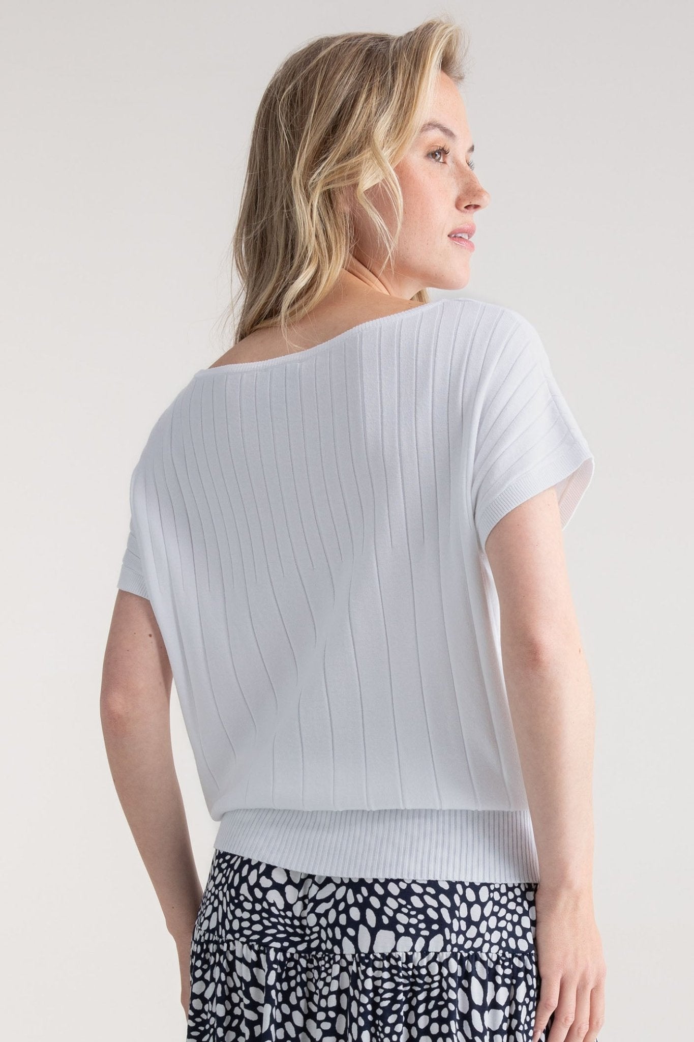 Marble 7801 102 White Wide Neck Short Sleeve Jumper - Dotique - Marble