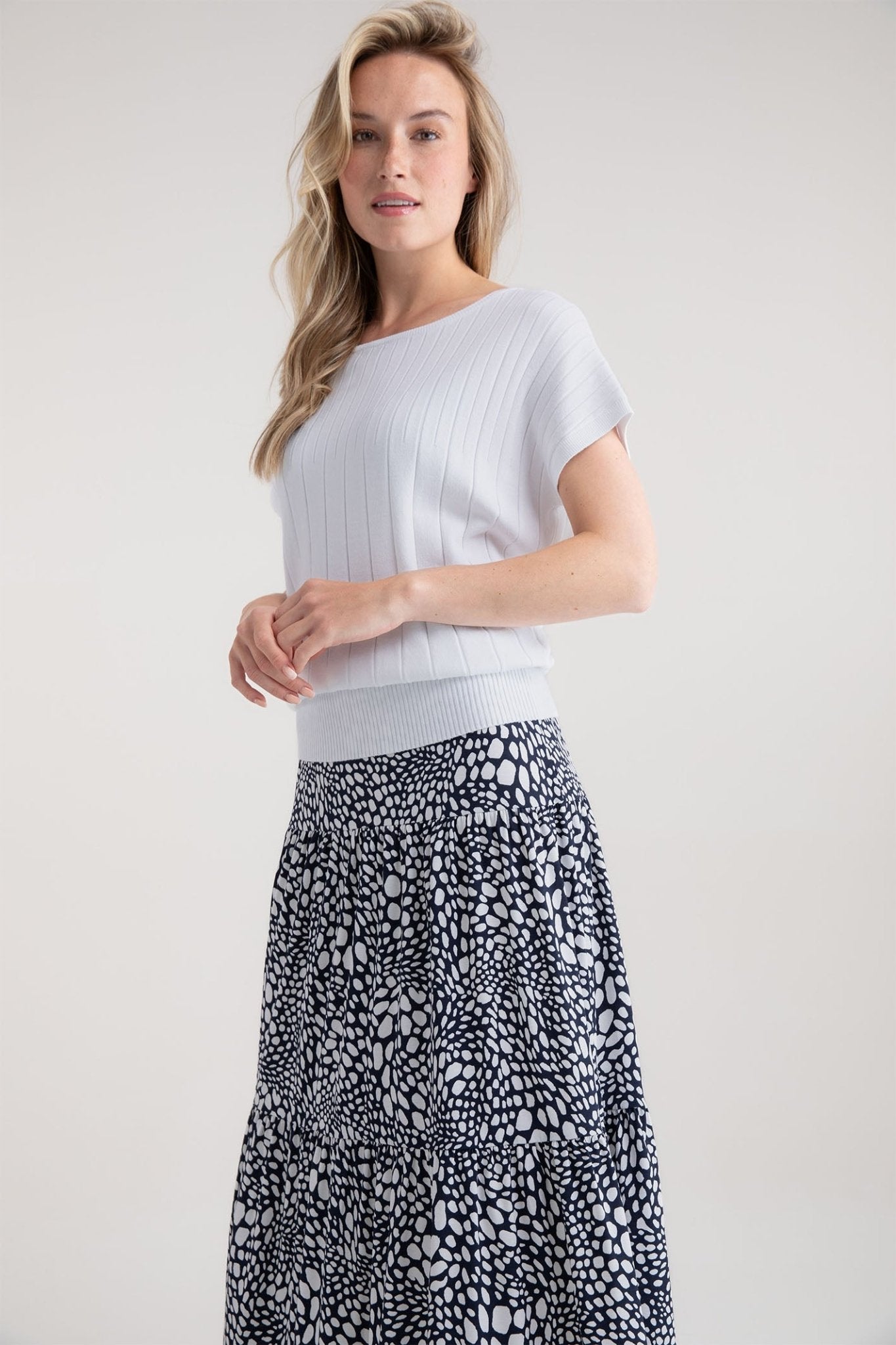 Marble 7801 102 White Wide Neck Short Sleeve Jumper - Dotique - Marble
