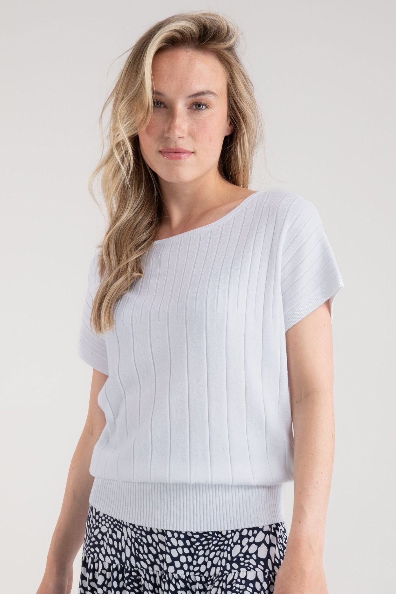 Marble 7801 102 White Wide Neck Short Sleeve Jumper - Dotique - Marble
