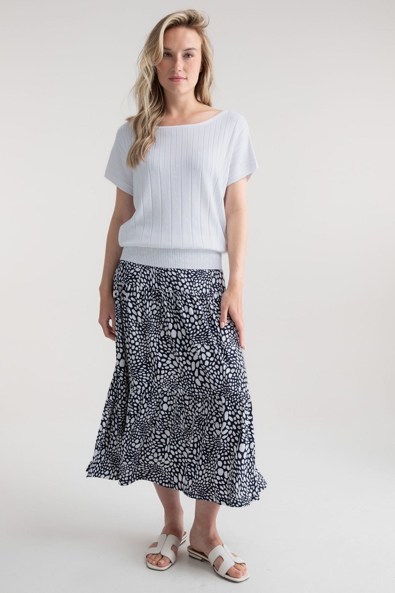 Marble 7801 102 White Wide Neck Short Sleeve Jumper - Dotique - Marble