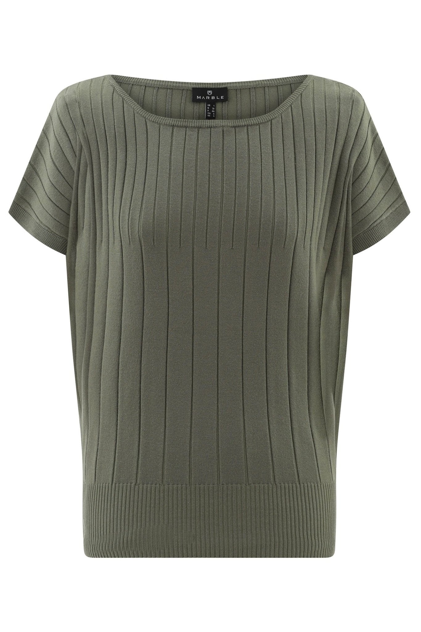 Marble 7801 123 Khaki Green Wide Neck Short Sleeve Jumper - Dotique - Marble