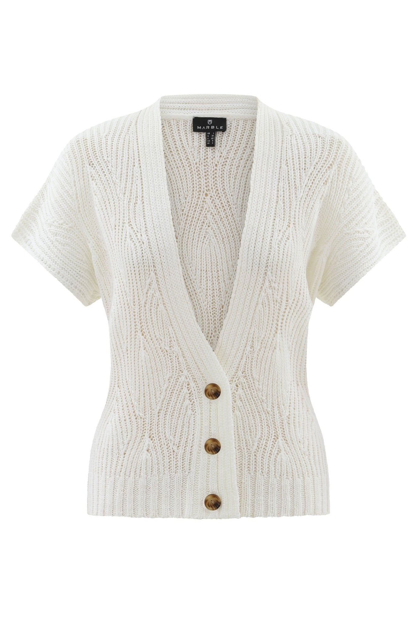 Marble 7818 102 White Loose Knit Three Button Cardigan - Dotique - Marble