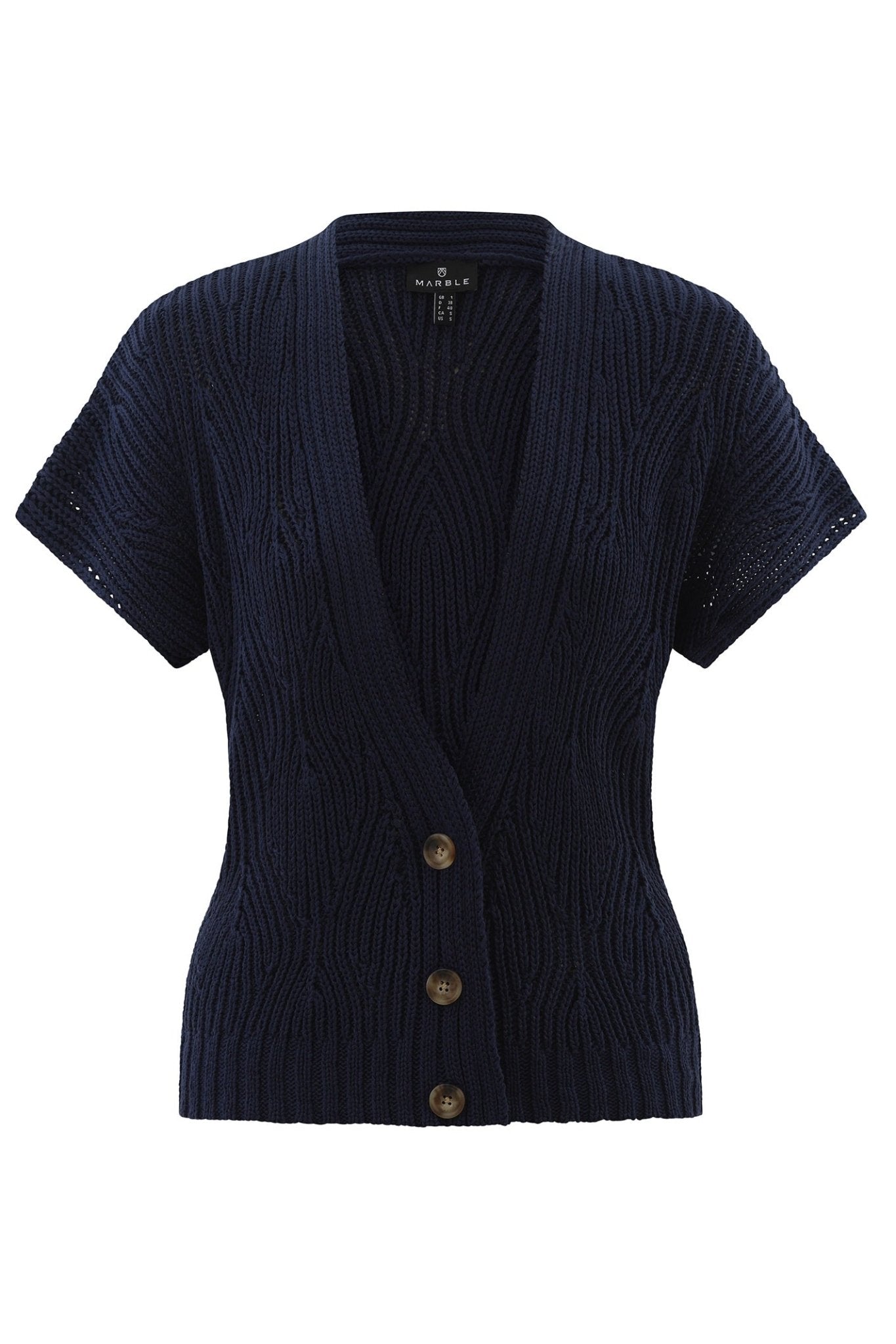 Marble 7818 103 Navy Loose Knit Three Button Cardigan - Dotique