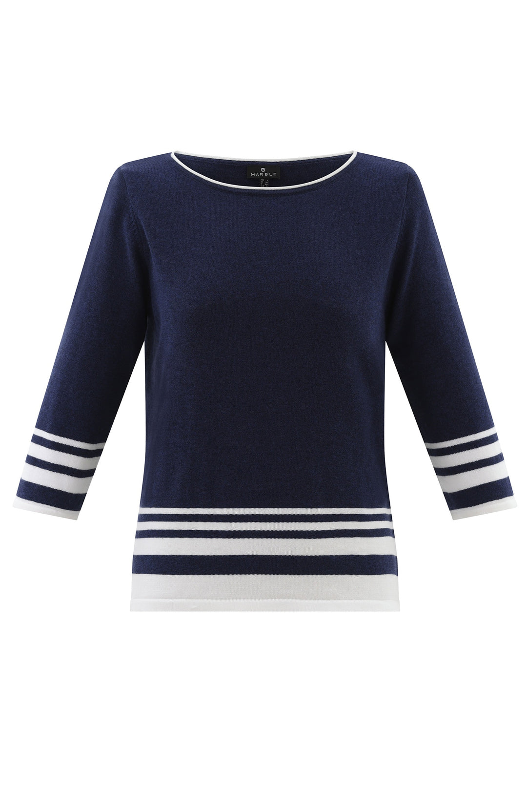 Marble 7826 103 Boat Neck Stripe Jumper Navy White - Dotique