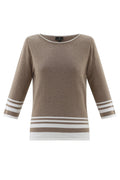 Marble 7826 122 Boat Neck Stripe Jumper Brown White - Dotique
